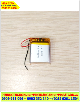 Lipo 582728, Pin sạc Lithium Li-polymer 582728 (400mAh, 5.8mmx27mmx28mm) /Đã gắn sẳn mạch sạc